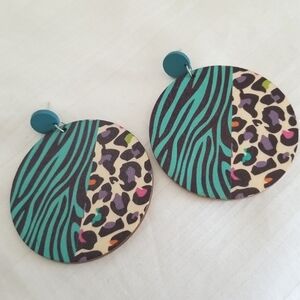Round Wood Animal Print Earrings